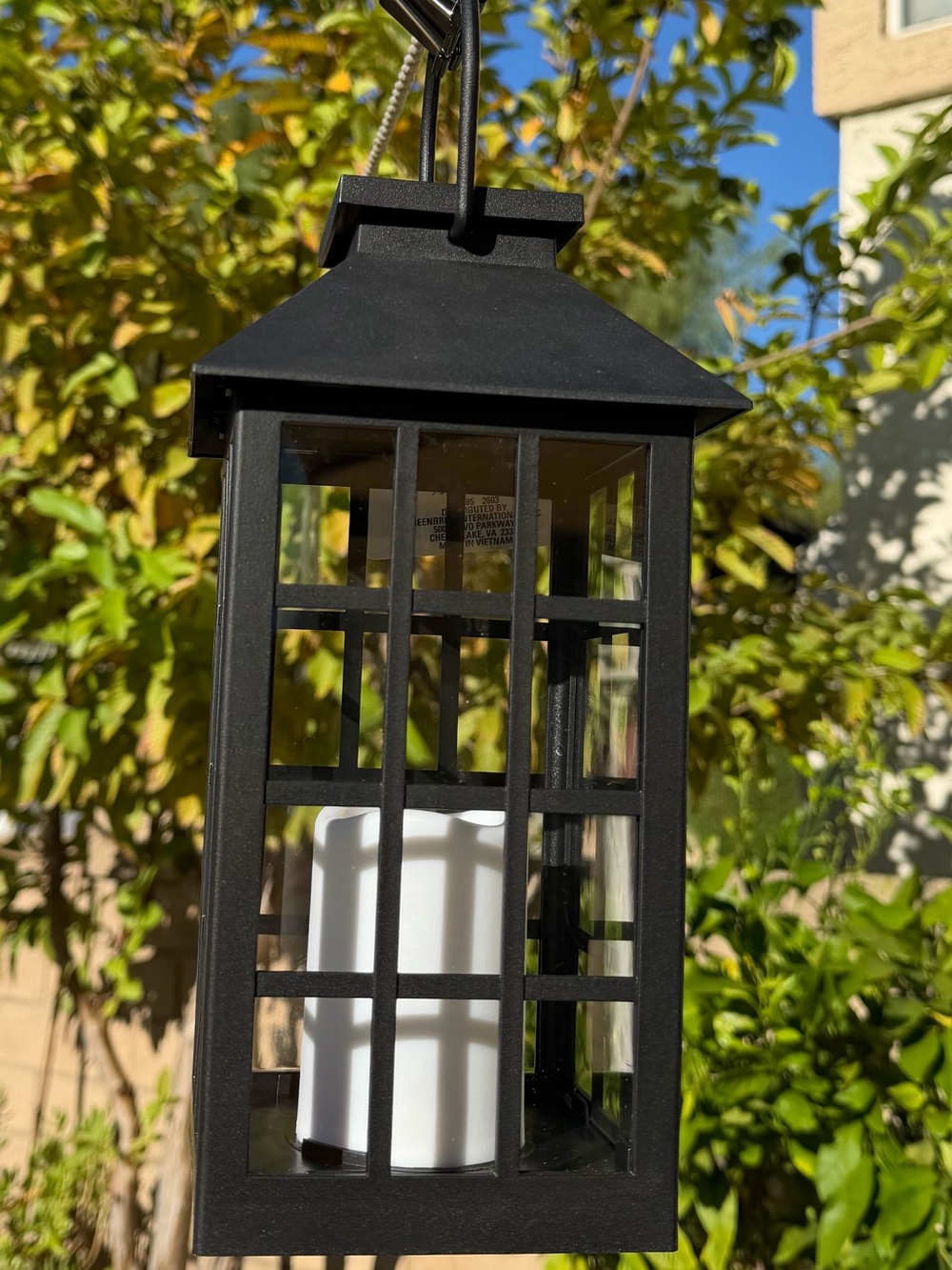 4 Black Hanging Lanterns with White LED Candle - NWT.